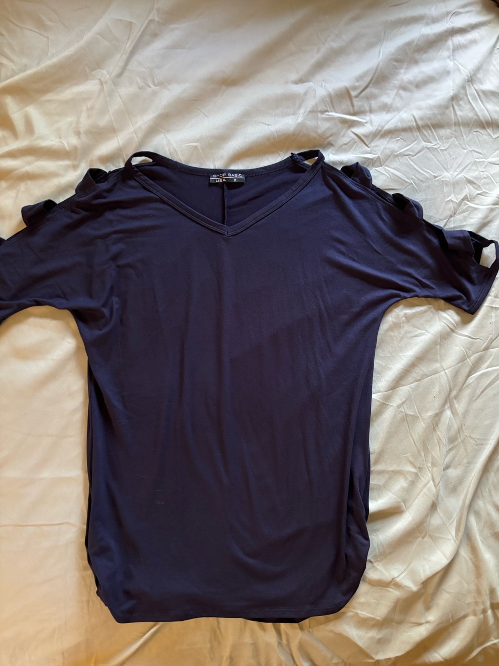 Shop Basic USA Navy Blue Cold Shoulder Top Size Medium